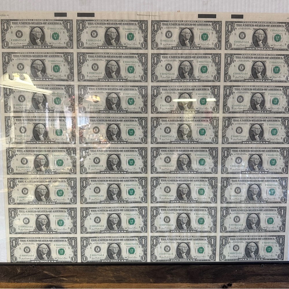 Uncut Sheet Of 1981 $1 E Federal
Reserve Note High Serial Number
